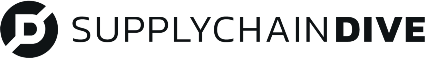 A black and white logo with a circular arrow design followed by the text "SUPPLYCHAINDIVE."