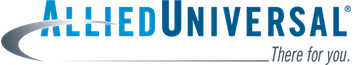 A blue and black logo with "ALLIED UNIVERSAL" and the tagline "There for you" underneath.