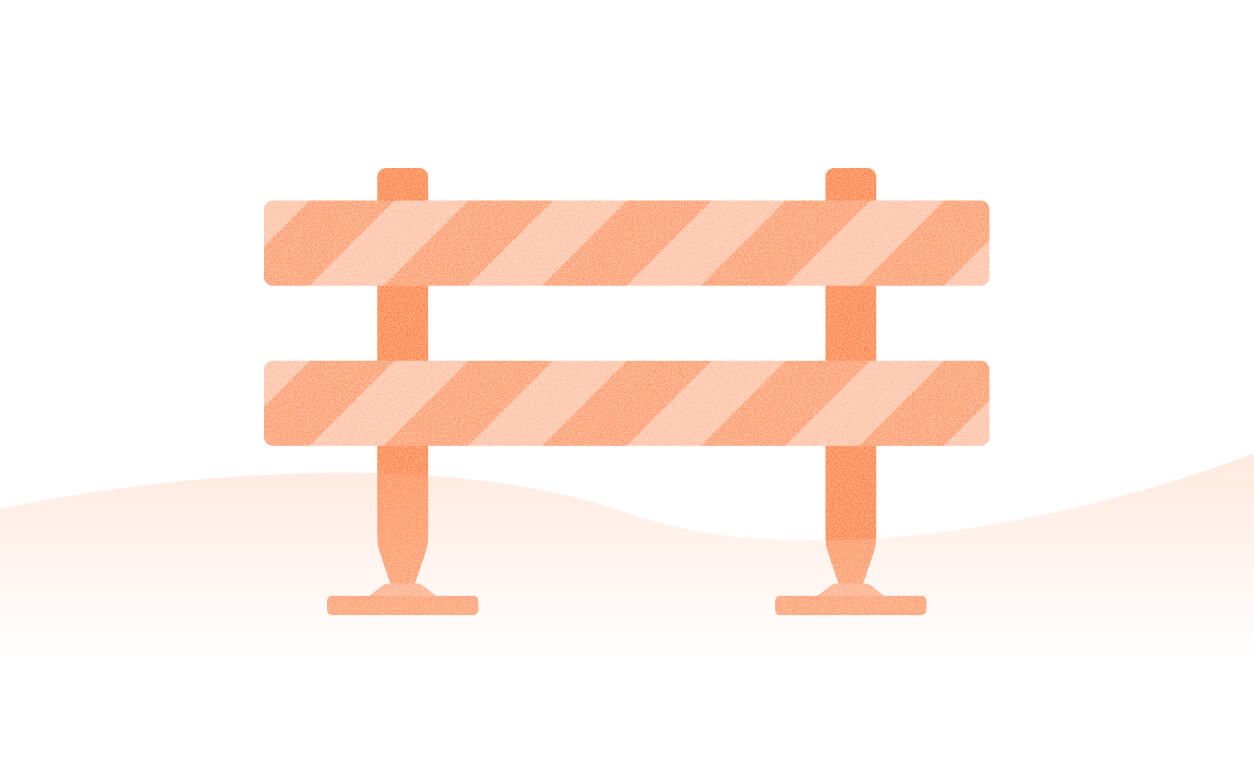 A digital illustration of a construction barrier with orange and beige stripes, symbolizing obstacles or roadblocks.