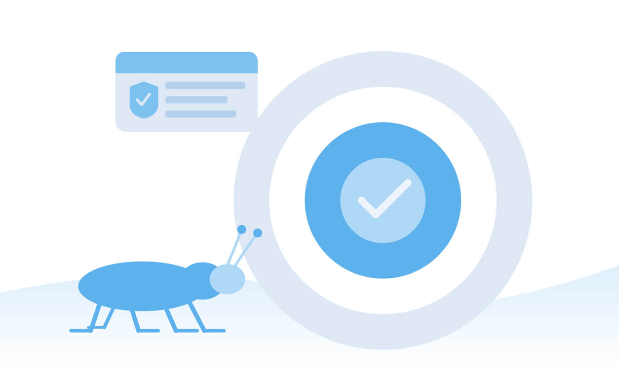 A pest control insect near a target with a checkmark, symbolizing alignment with food safety goals.