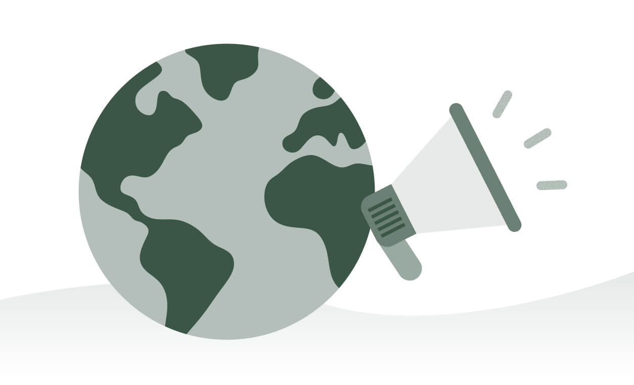 A globe with a megaphone symbolizing urgent climate action inspired by IPCC warnings.