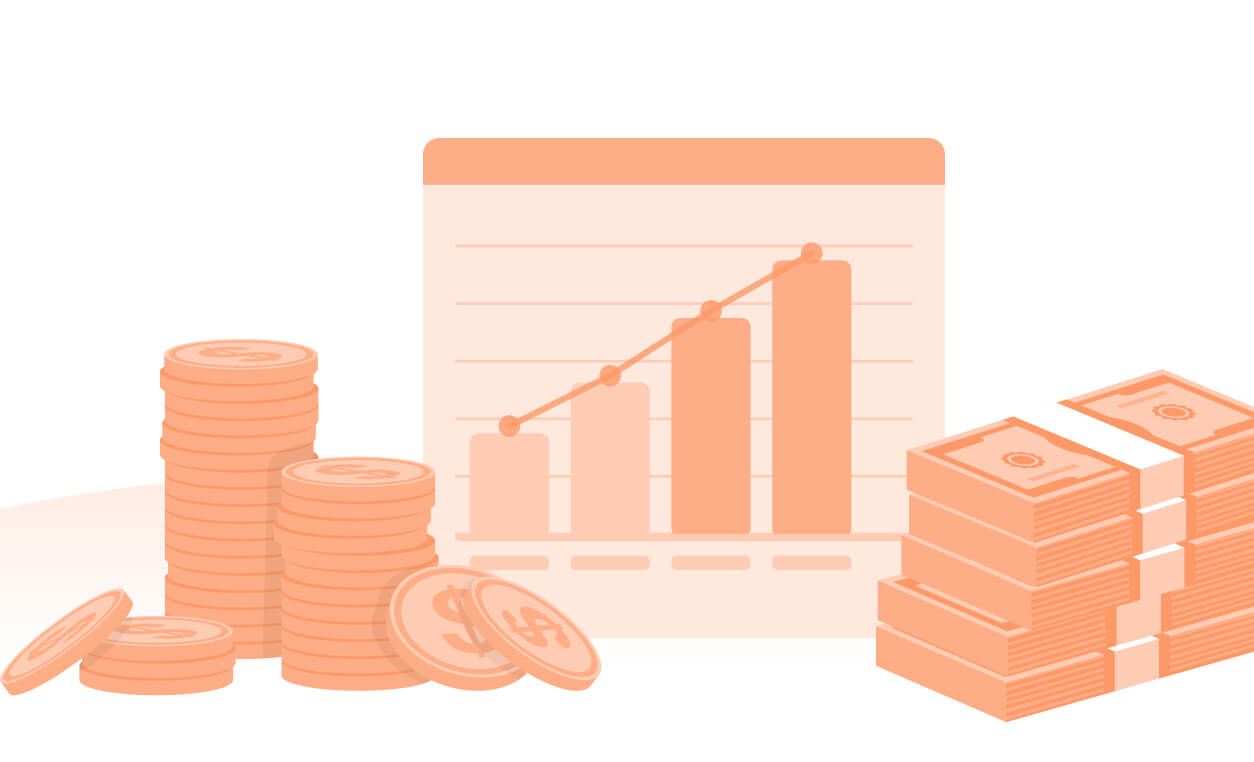 Stacks of coins and bills with a rising profit chart highlight inflation and increased supplier prices impacting profits.