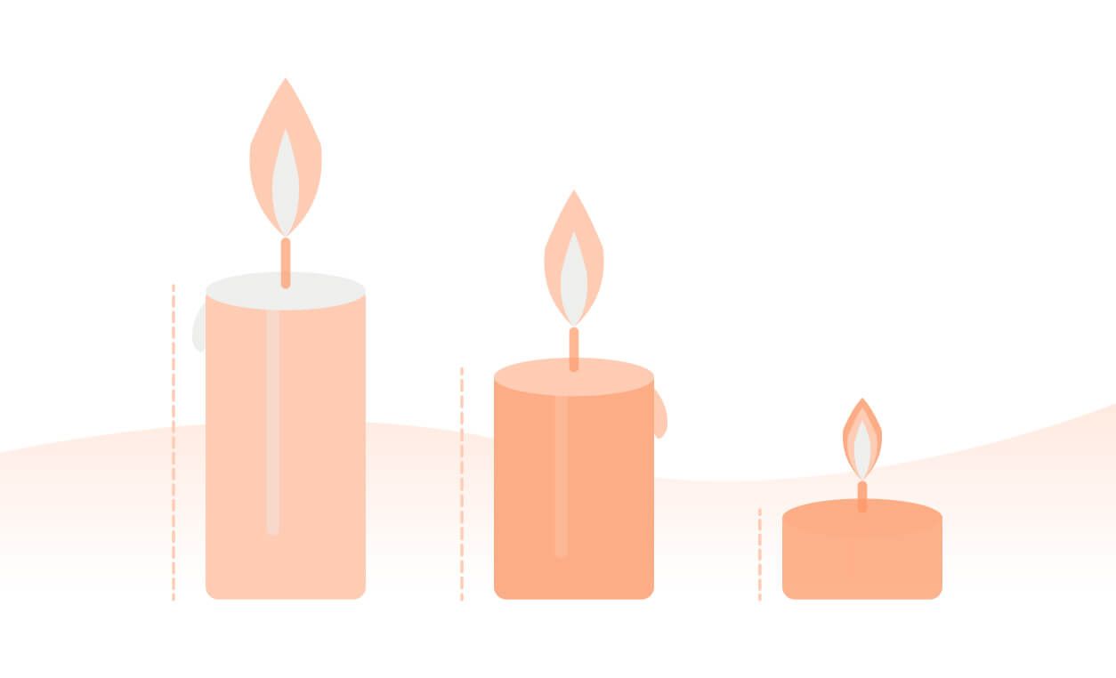 Three lit candles of varying heights symbolize burnout and declining energy in the procurement department.