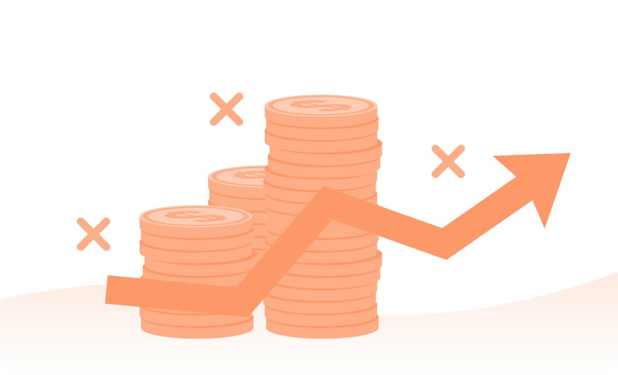 Stacks of coins with an upward arrow and X marks, indicating financial growth and potential flaws in procurement incentives.