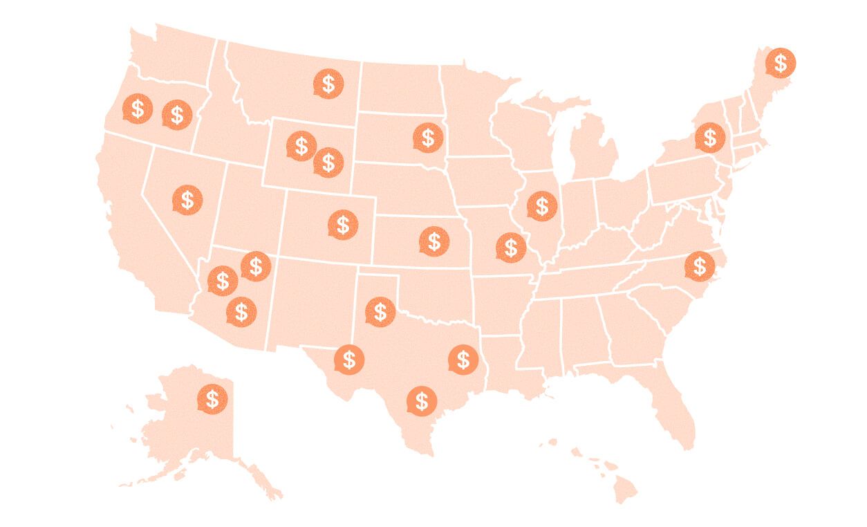 A map of the United States with dollar icons indicating regional differences in uniform costs across various states.