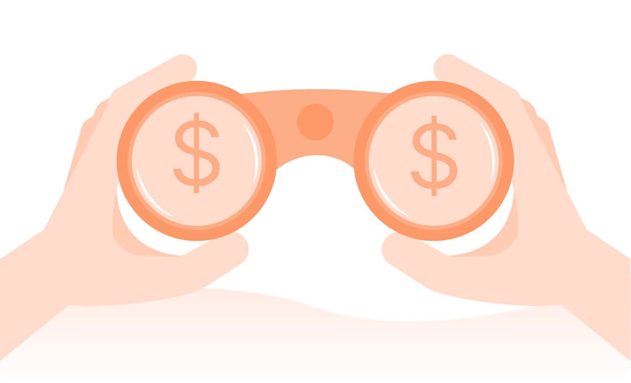 Hands hold binoculars with dollar signs, highlighting the need to identify and address under-the-radar expenses.