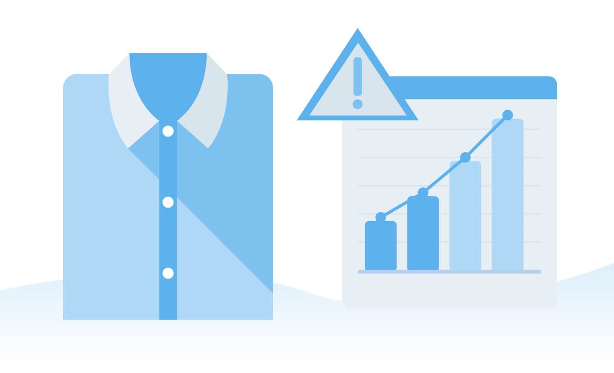 A uniform shirt with a warning sign and a rising sales graph highlighting the impact of route personnel on profit and loss