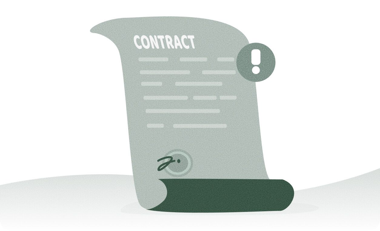 A contract document with an exclamation mark icon indicating a warning or alert about changes threatening customer rights.