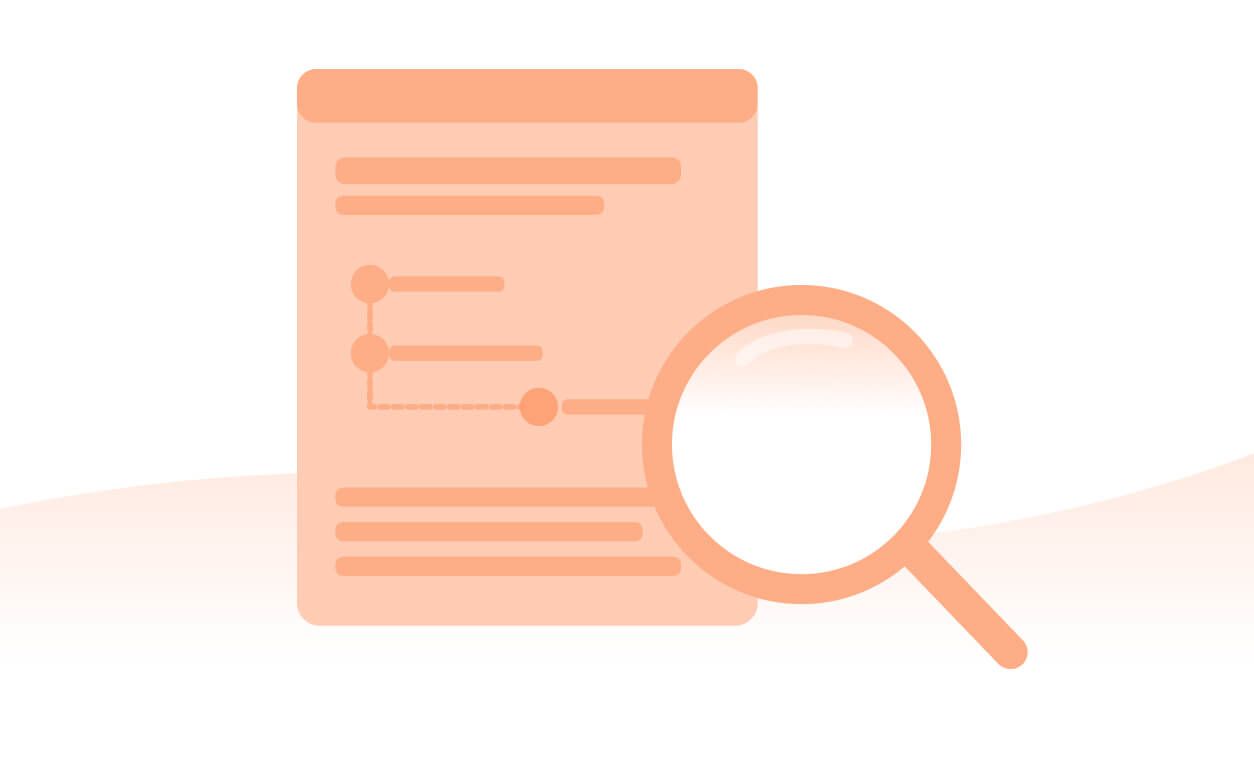 A document with a magnifying glass highlighting a flowchart or process diagram related to facilities management insights.
