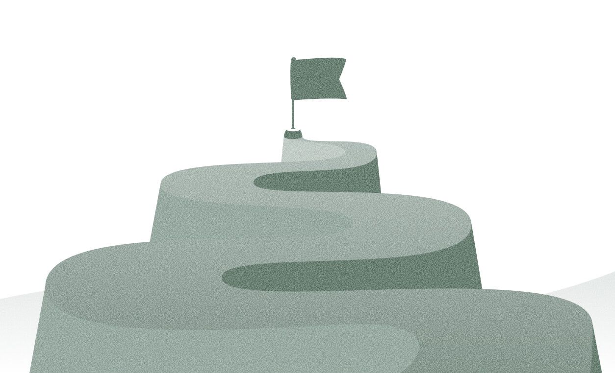 A winding path leading to a flag at the top symbolizes successful supplier agreement consolidation.