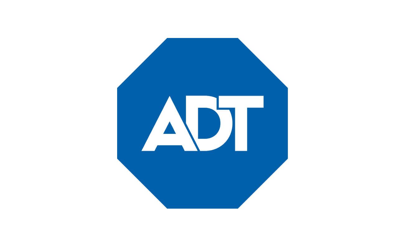 A blue octagonal logo with the white letters "ADT" centered inside.