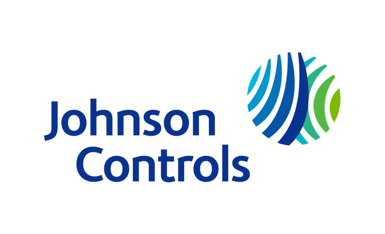 Johnson Controls logo featuring a blue and green spherical design next to the company name in blue text.