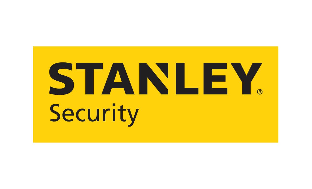 Stanley Security logo with black text on a yellow rectangular background.