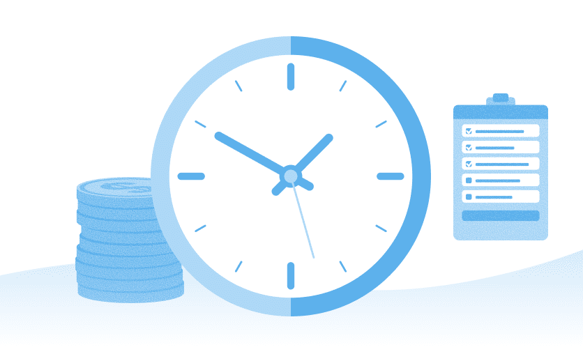 A clock with coins on the left and a checklist on the right, emphasizing time's impact on negotiating power in 2026.