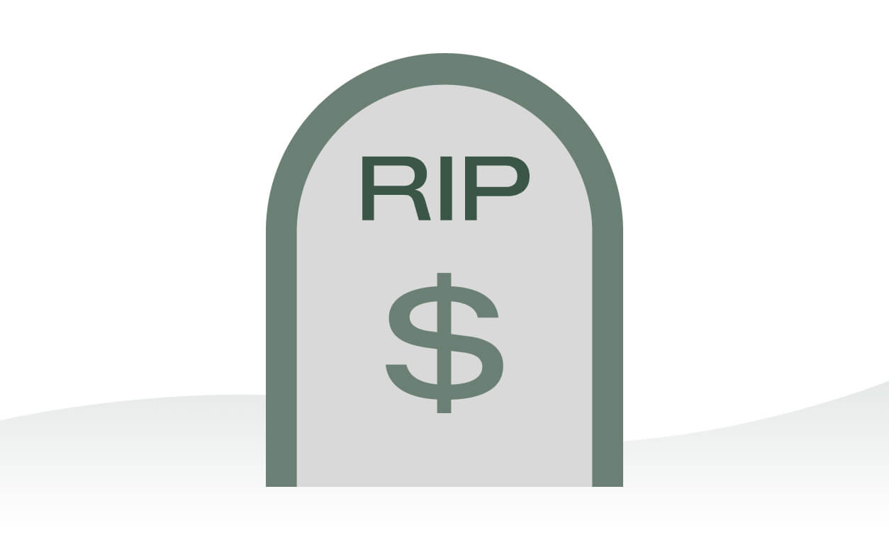 A tombstone with "RIP" and a dollar sign, symbolizing the death of fair supplier practices.