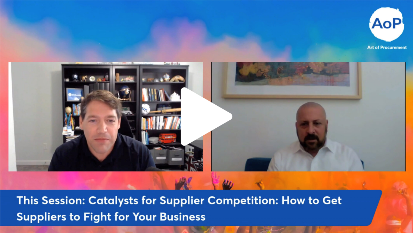 Two men participate in a virtual session about strategies to attract suppliers for business competition.