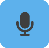 A microphone with a stand on a blue background, used for podcast recording.